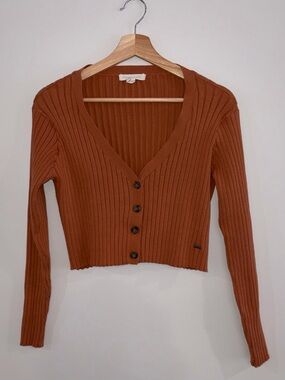 Aeropostale Rust Ribbed Button-Up Crop Sweater